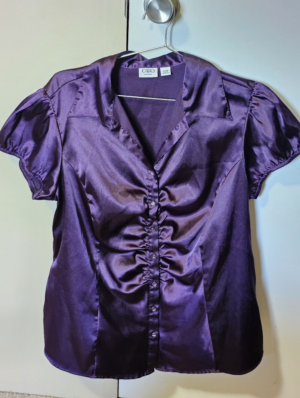 Women's Cato Brand Blouse - Size 14 / 16 W - Purple Satin with Button Up